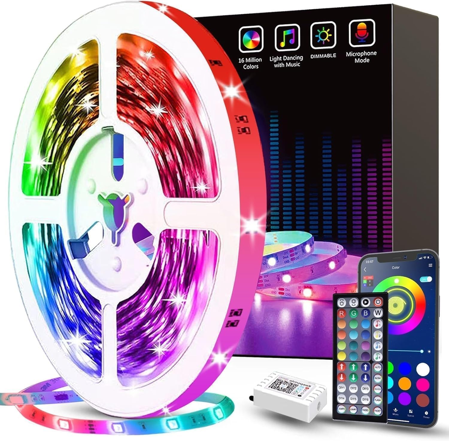 100 ft RGB LED Strip Lights with Remote