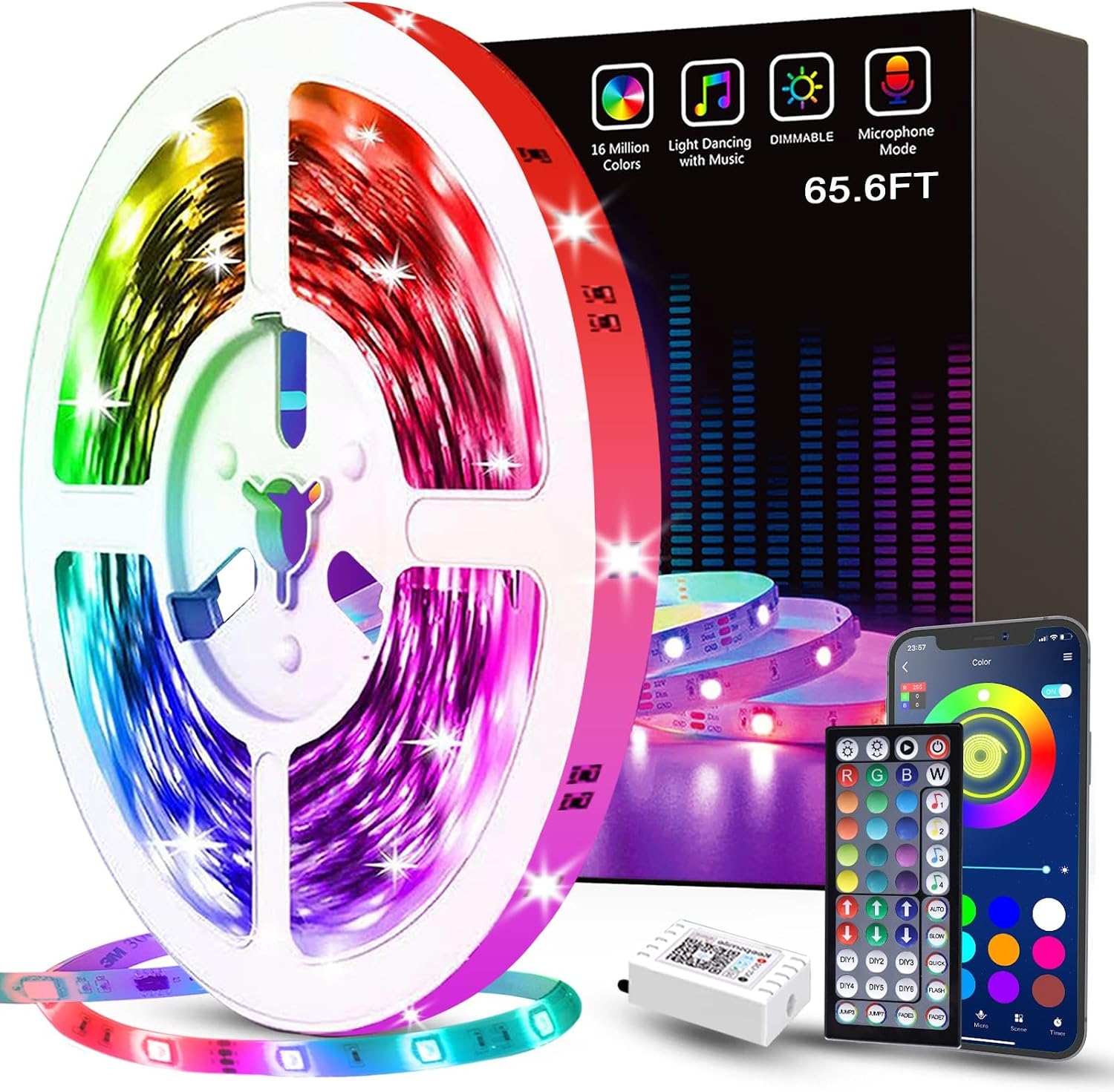 100 ft RGB LED Strip Lights with Remote