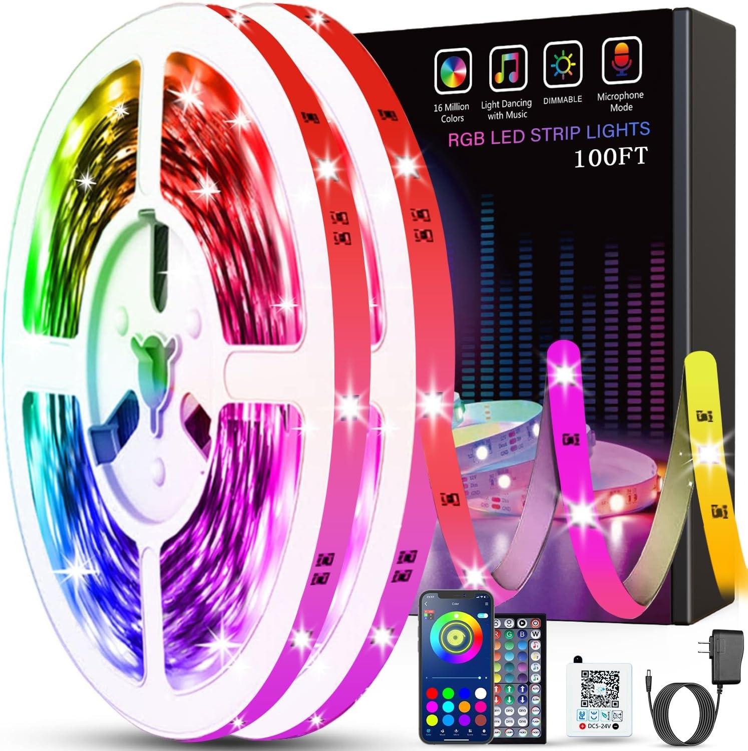 100 ft RGB LED Strip Lights with Remote