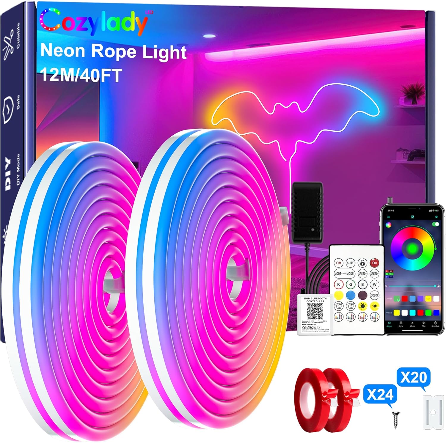 40 ft RGB Neon Rope Light - Two s