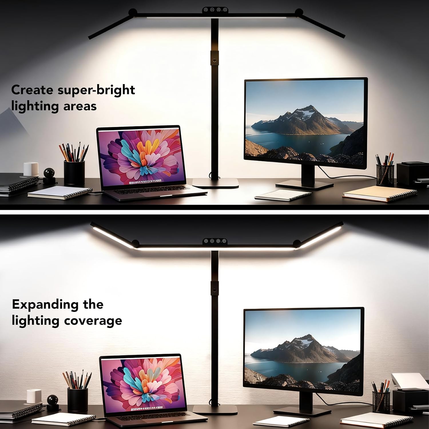Black Dual-Head LED Desk Lamp