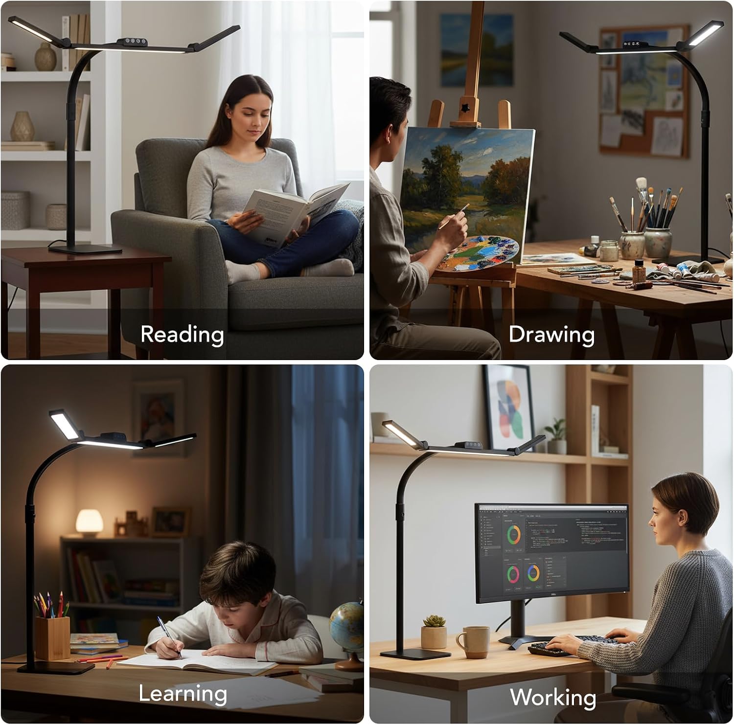Black Dual-Head LED Desk Lamp