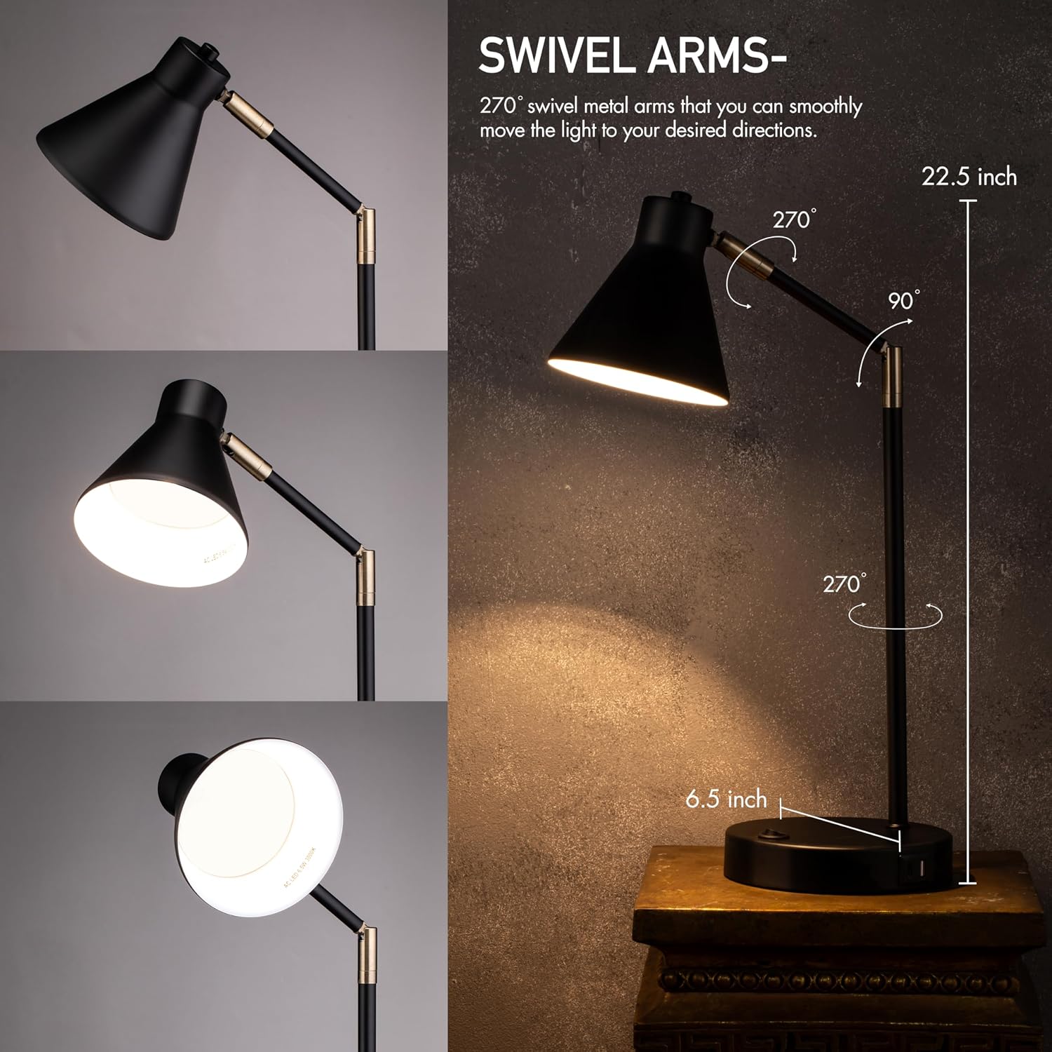 Black Gold Adjustable Desk Lamp