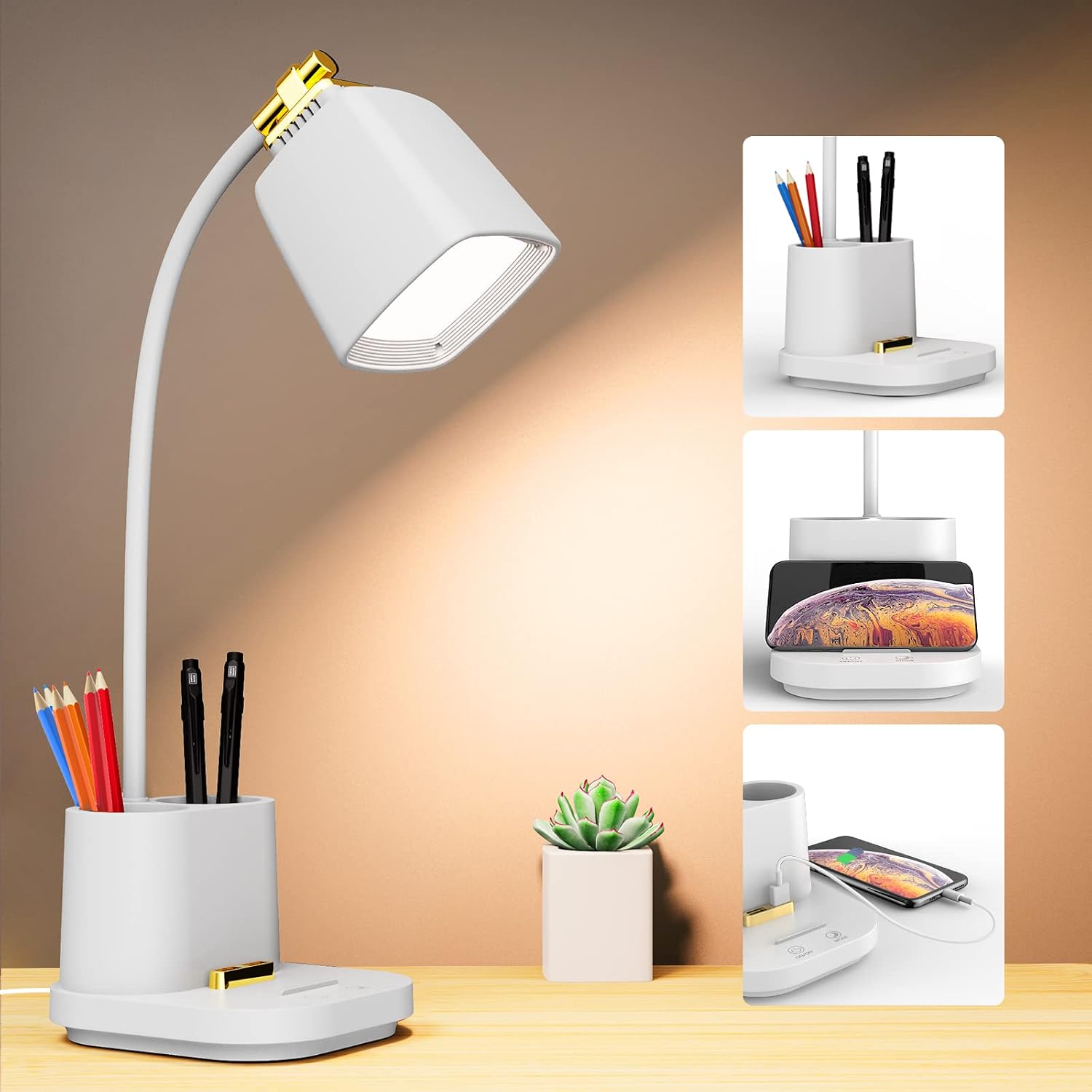 Black LED Desk Lamp Organiser