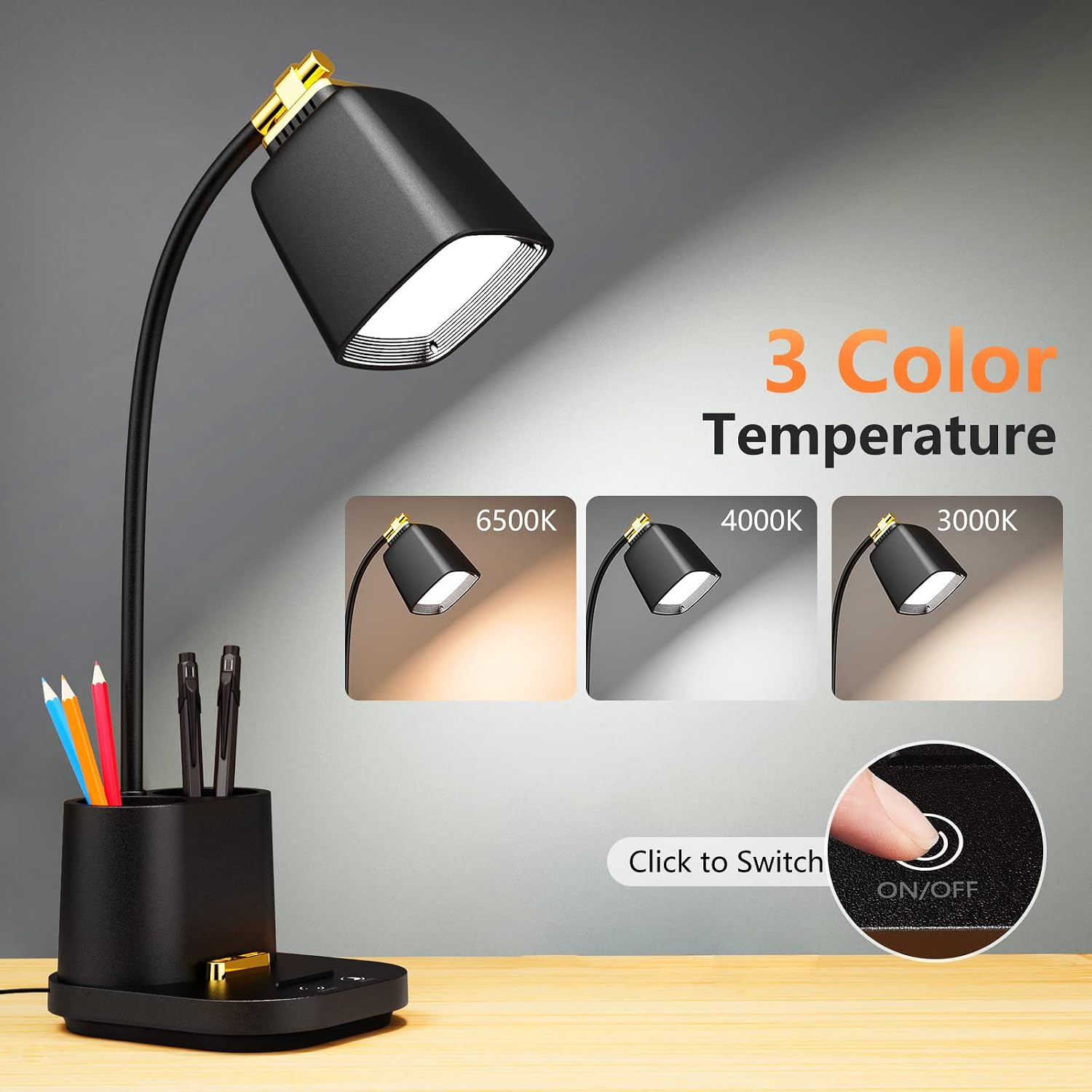 Black LED Desk Lamp Organiser
