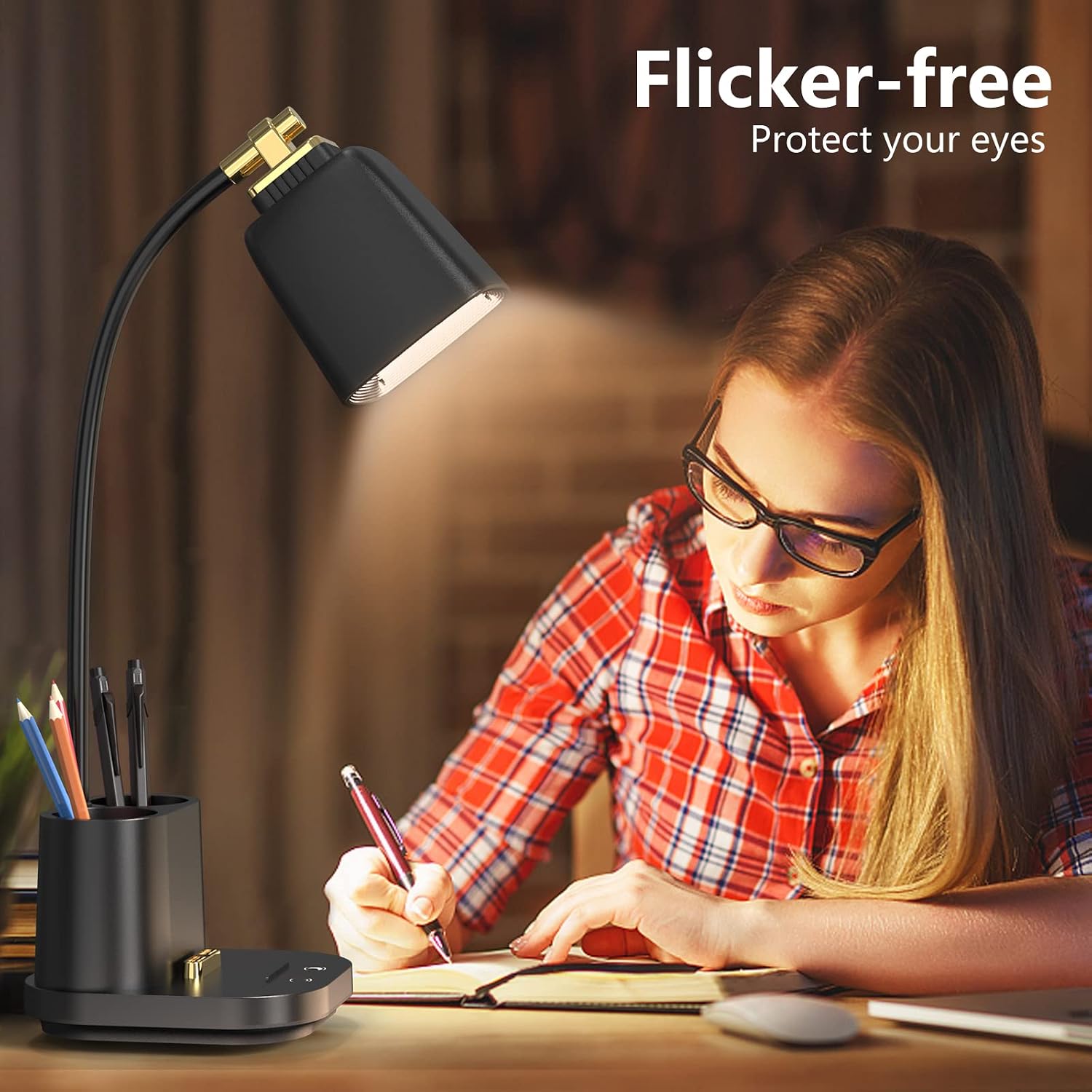 Black LED Desk Lamp Organiser
