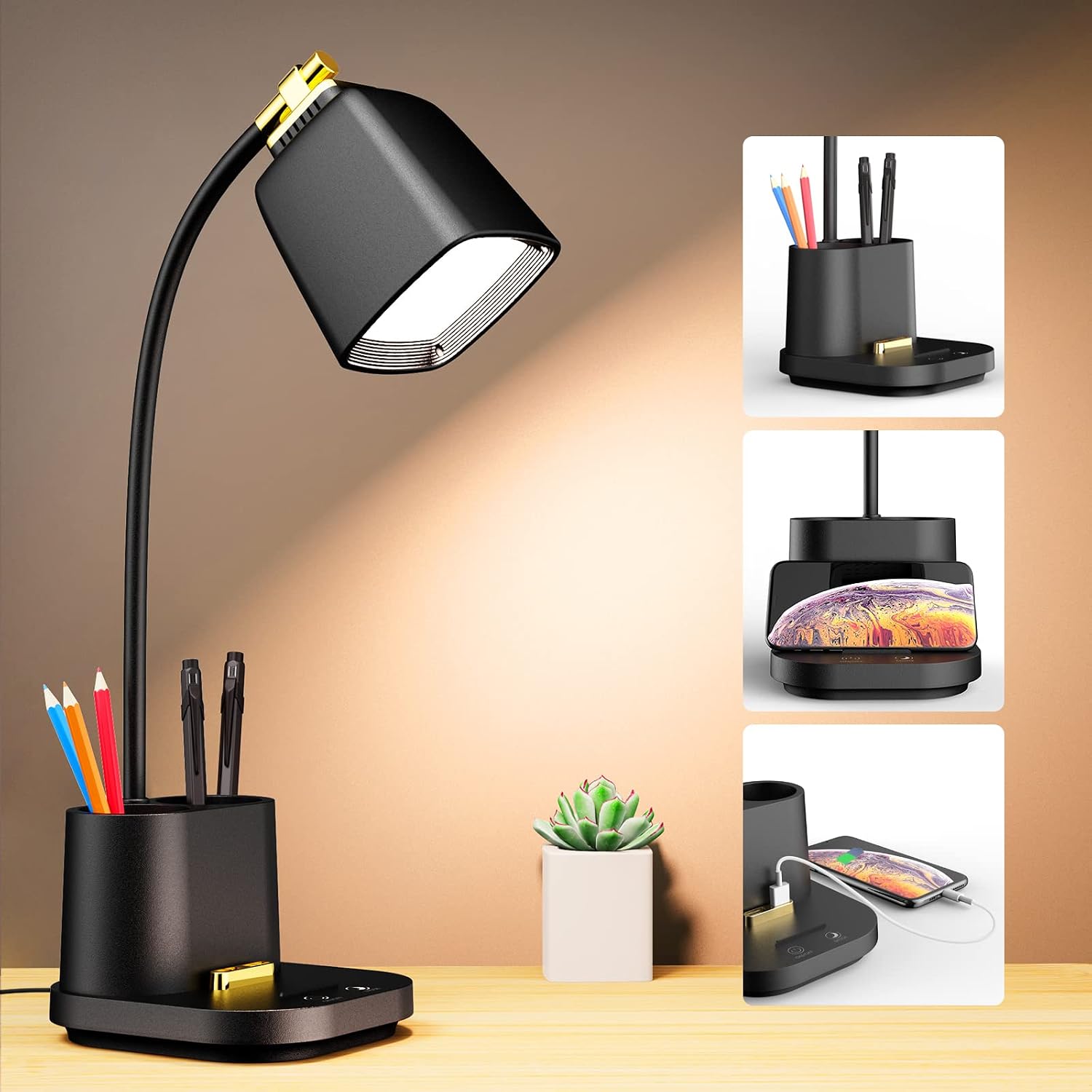 Black LED Desk Lamp Organiser