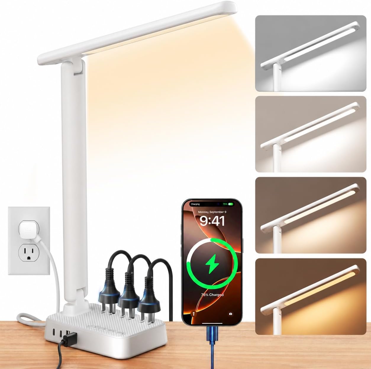 Black LED Desk Lamp Power Strip