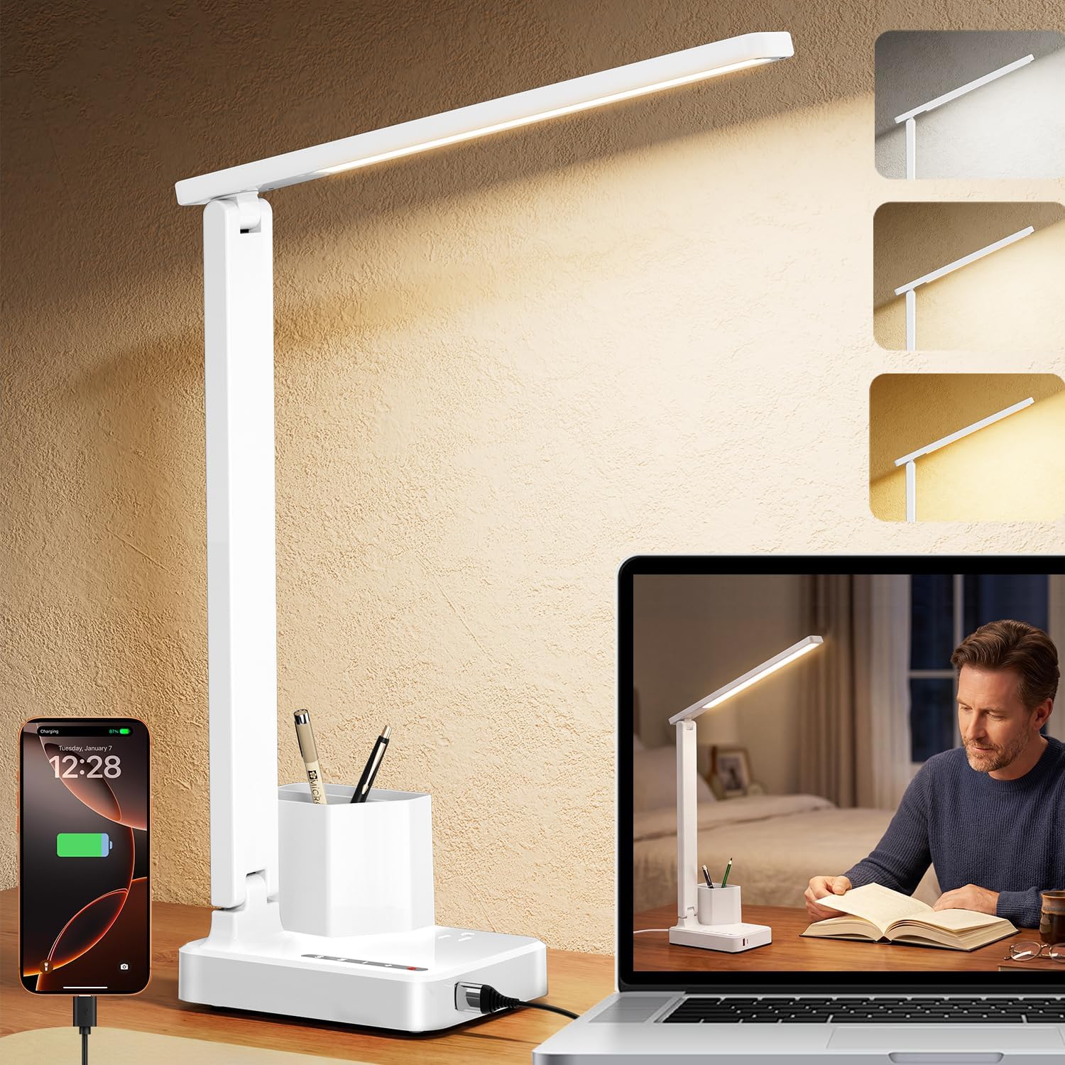 Black LED Desk Lamp USB