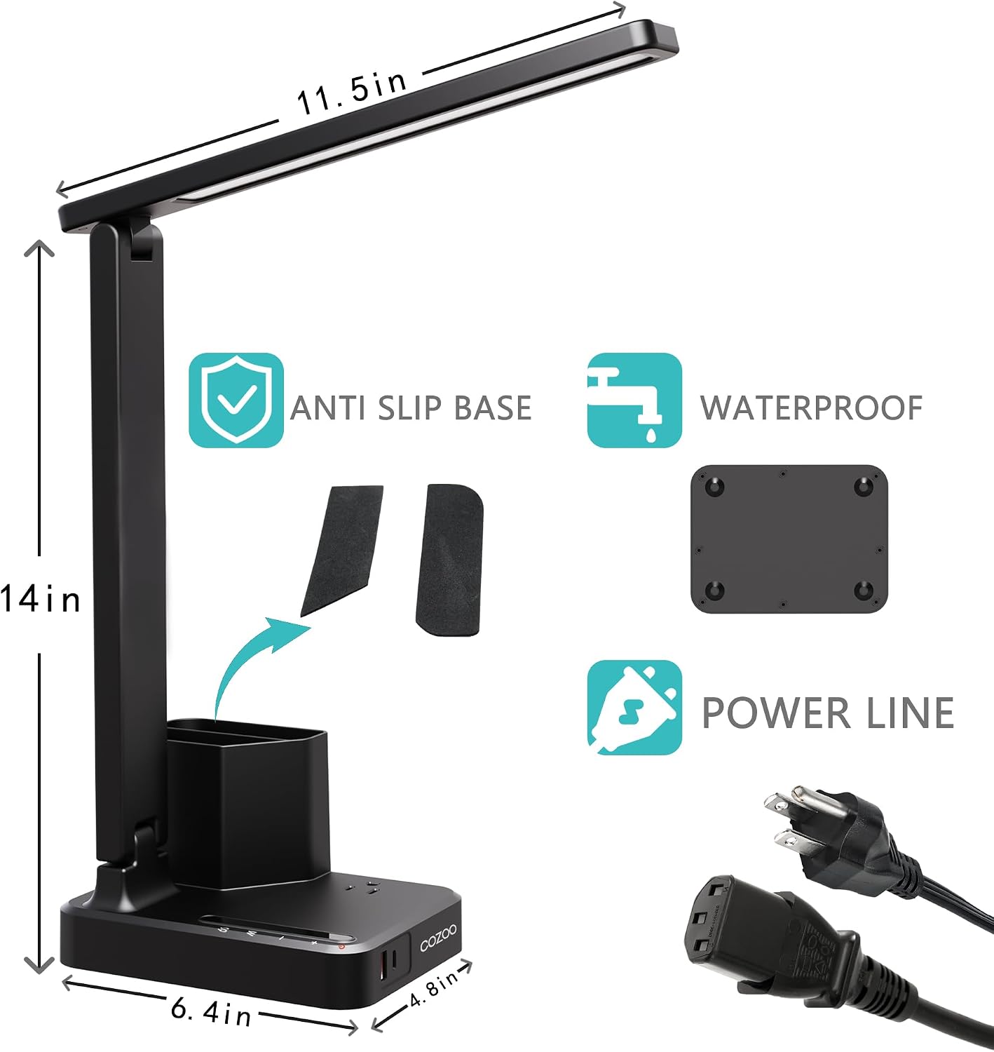 Black LED Desk Lamp USB