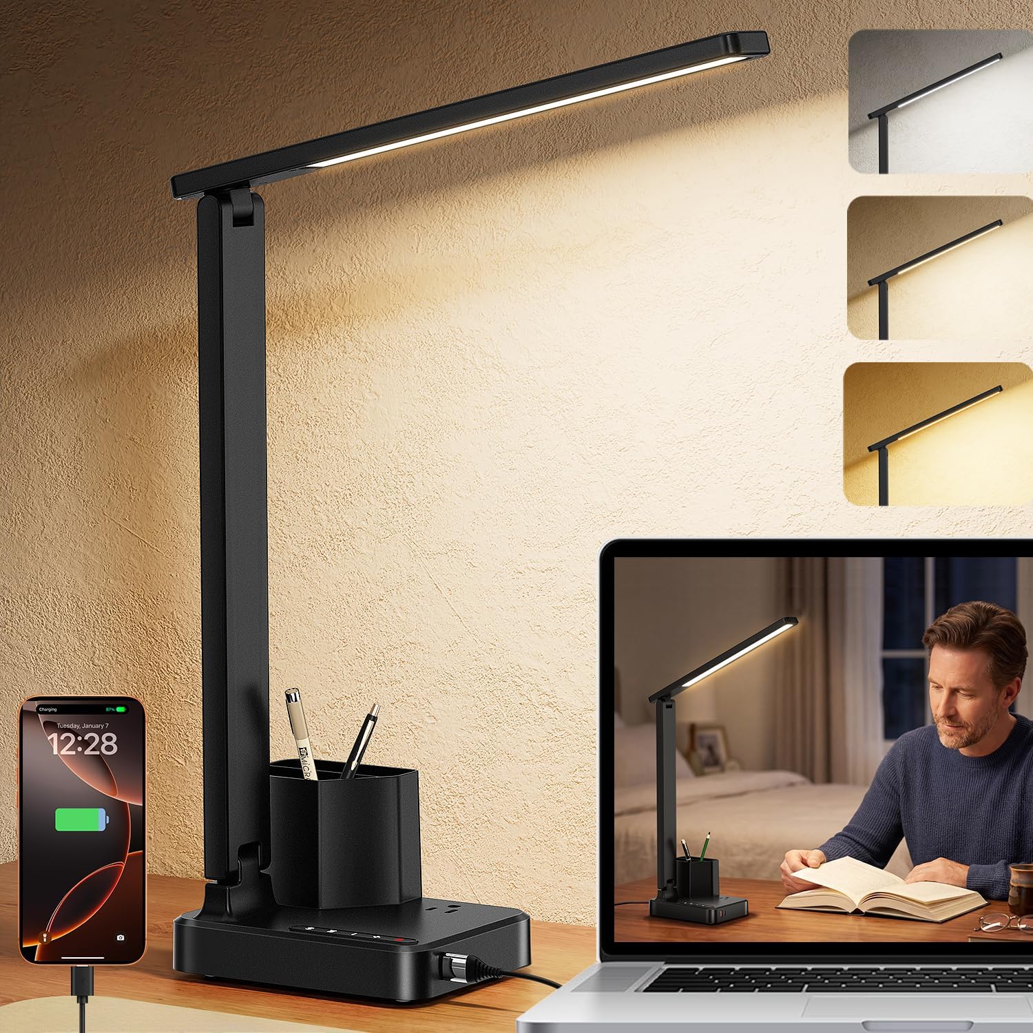 Black LED Desk Lamp USB
