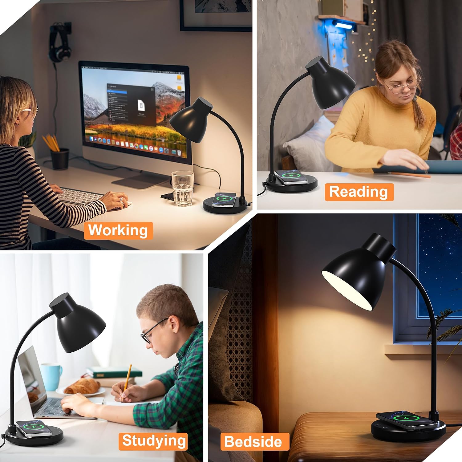 Black LED Desk Lamp with 10W Wireless Charger