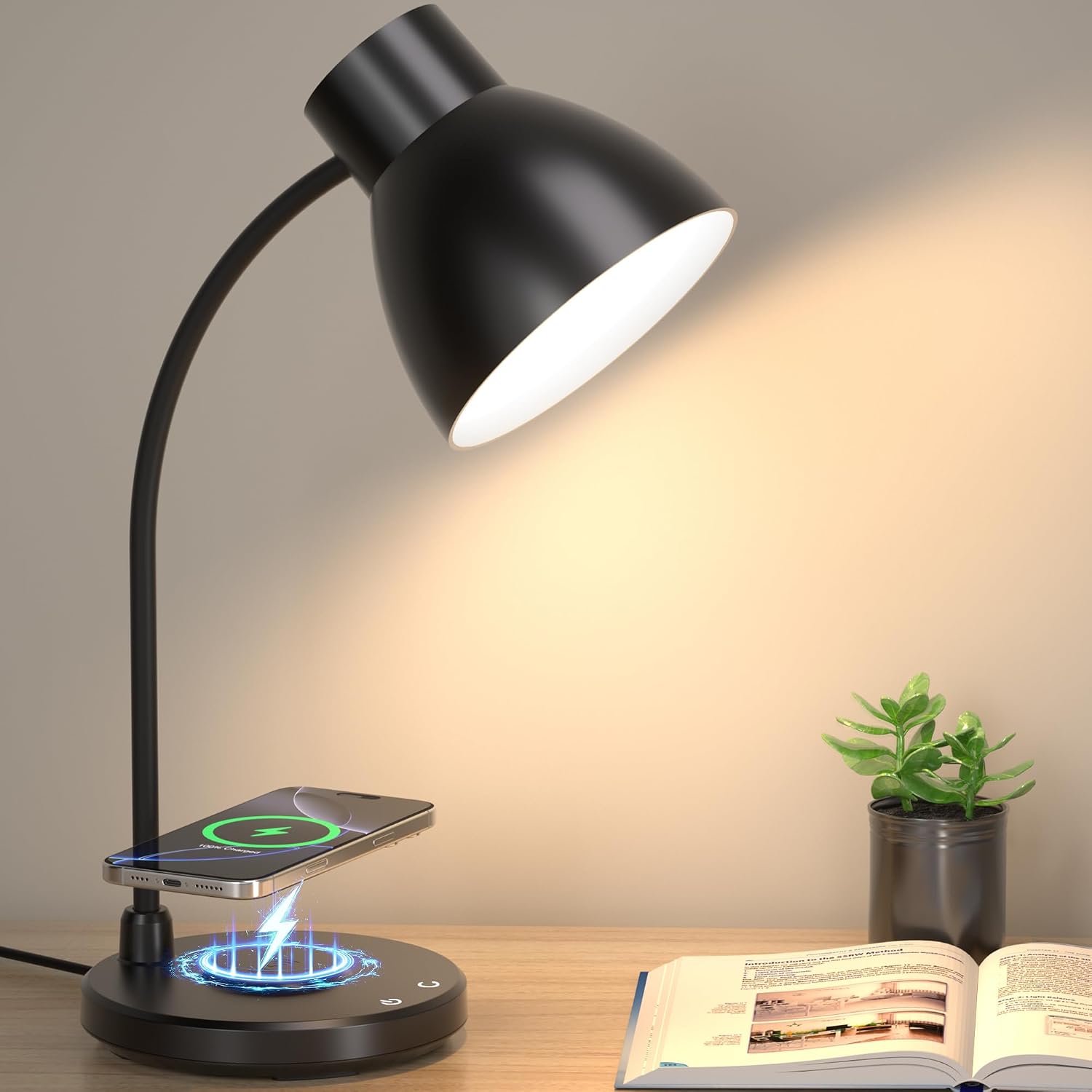 Black LED Desk Lamp with 10W Wireless Charger
