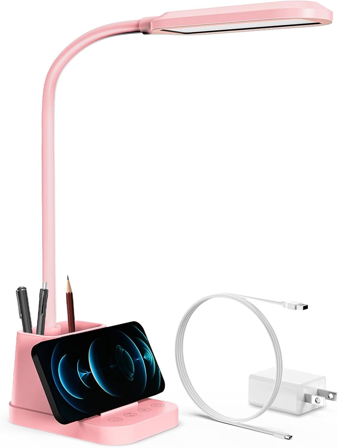 Black LED Desk Lamp with Charging Pad and Pen Holder