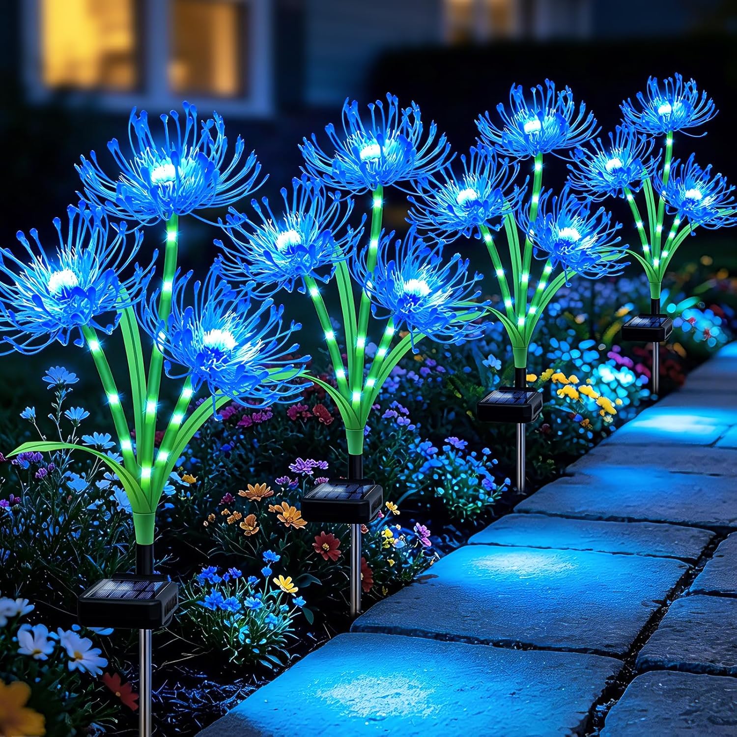 Blue Solar Flower Lights