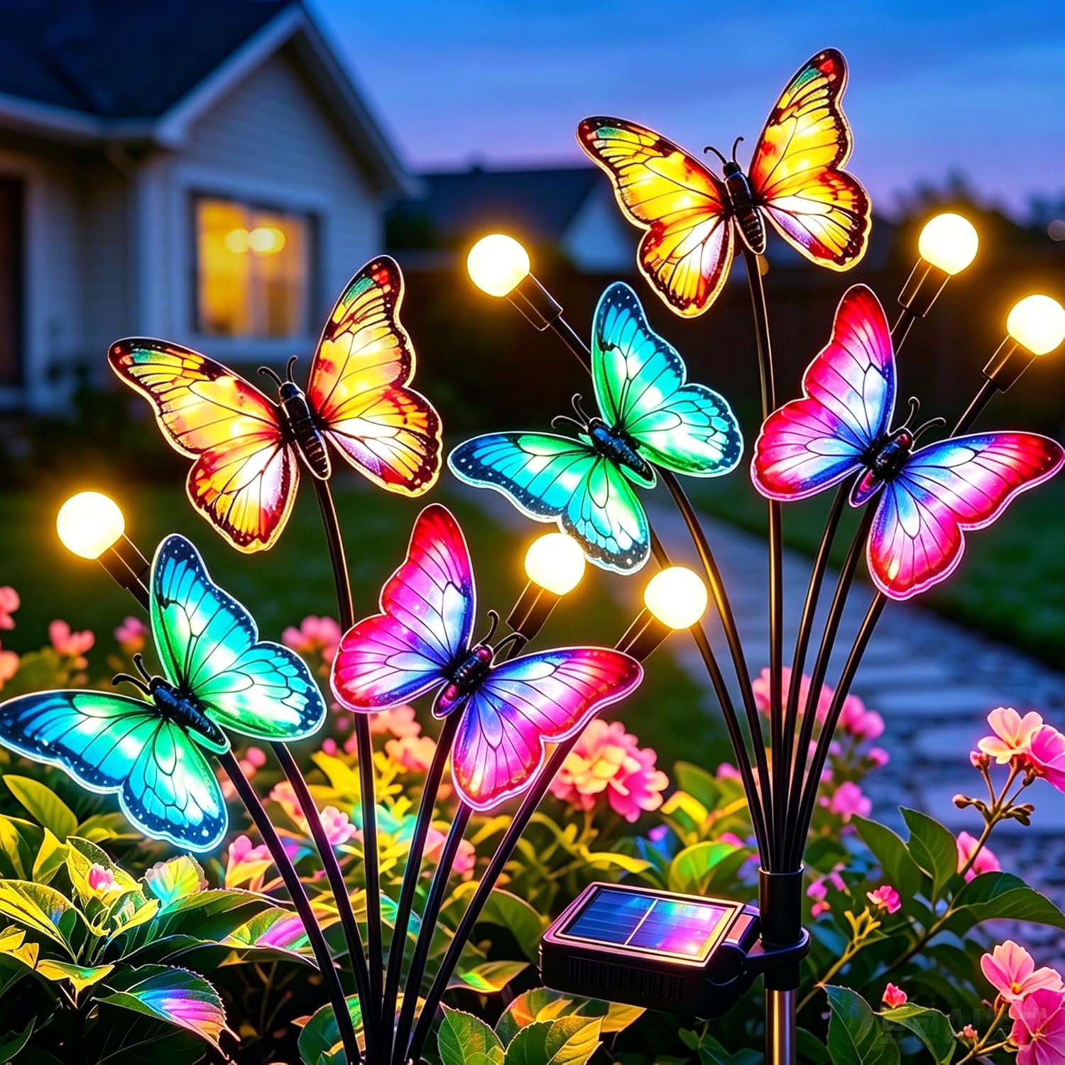 Blue Solar Flower Lights