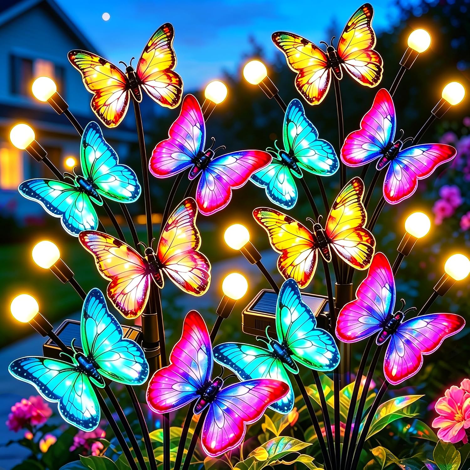 Blue Solar Flower Lights