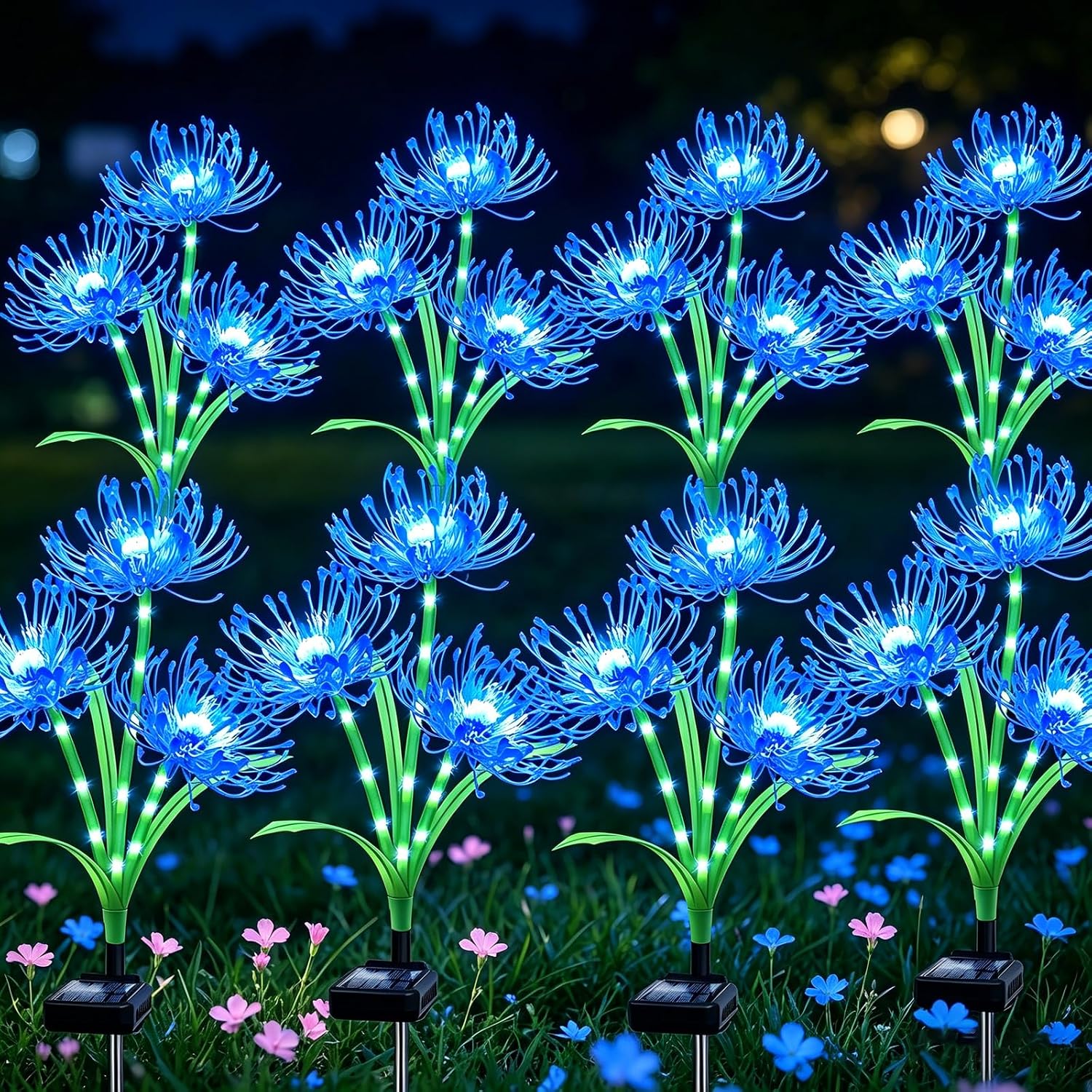 Blue Solar Flower Lights