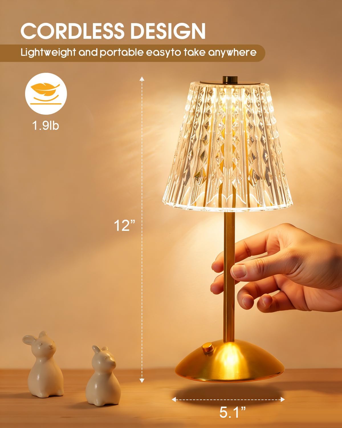 Cordless Crystal Cone Lamp