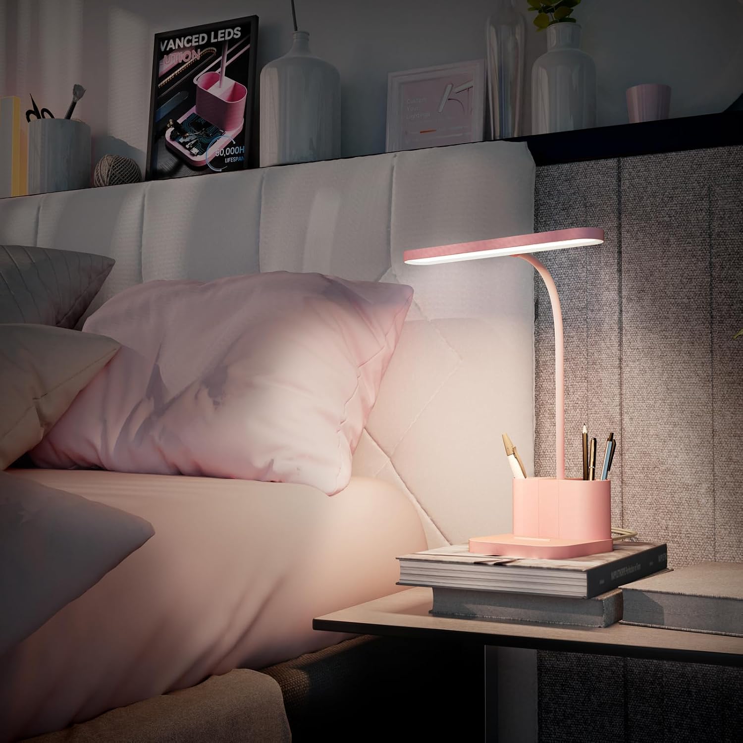 Pink LED Desk Lamp Organiser
