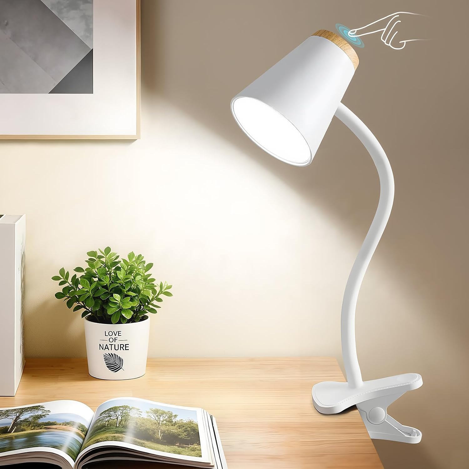 White Dimmable LED Desk Lamp with Flexible Neck
