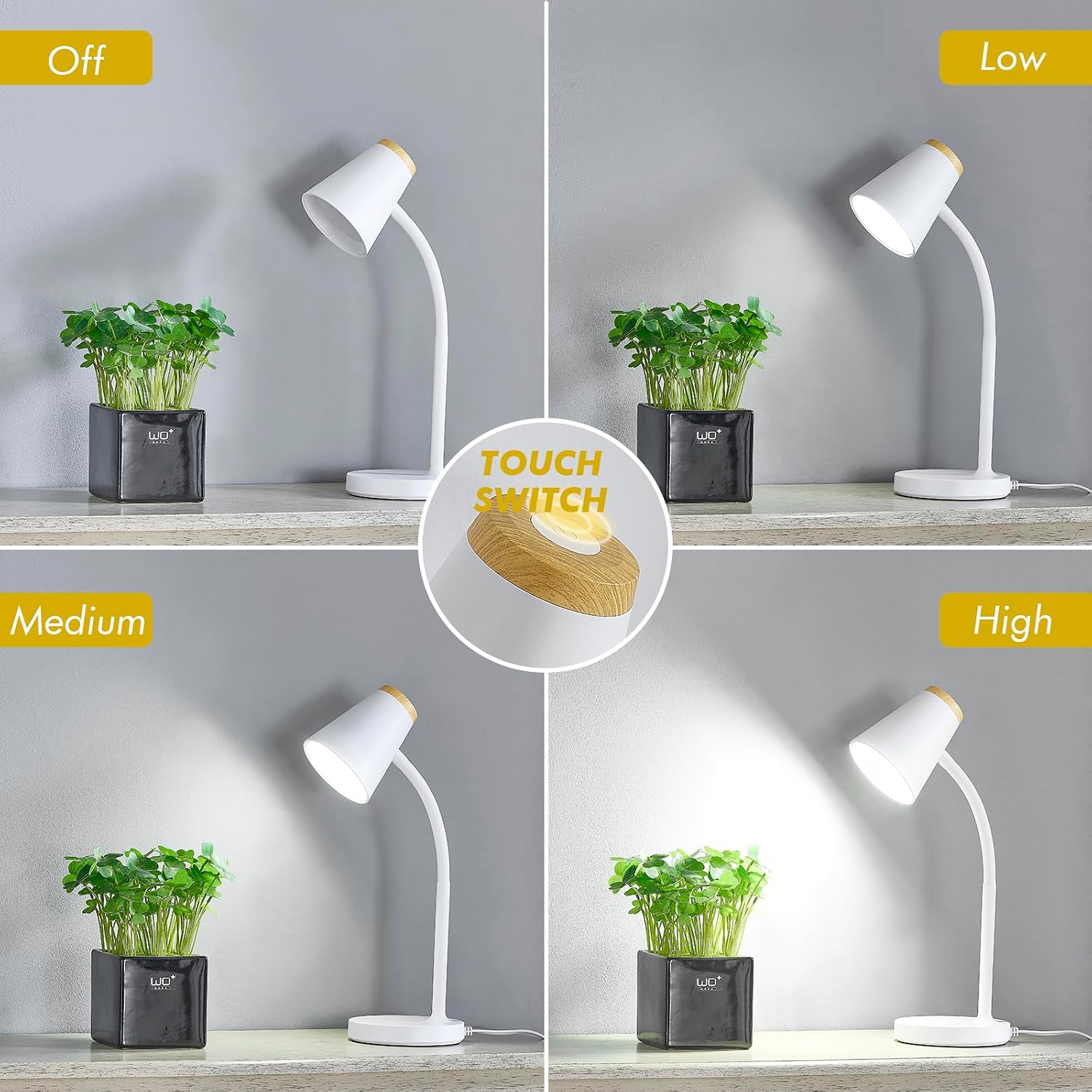 White Dimmable LED Desk Lamp with Flexible Neck