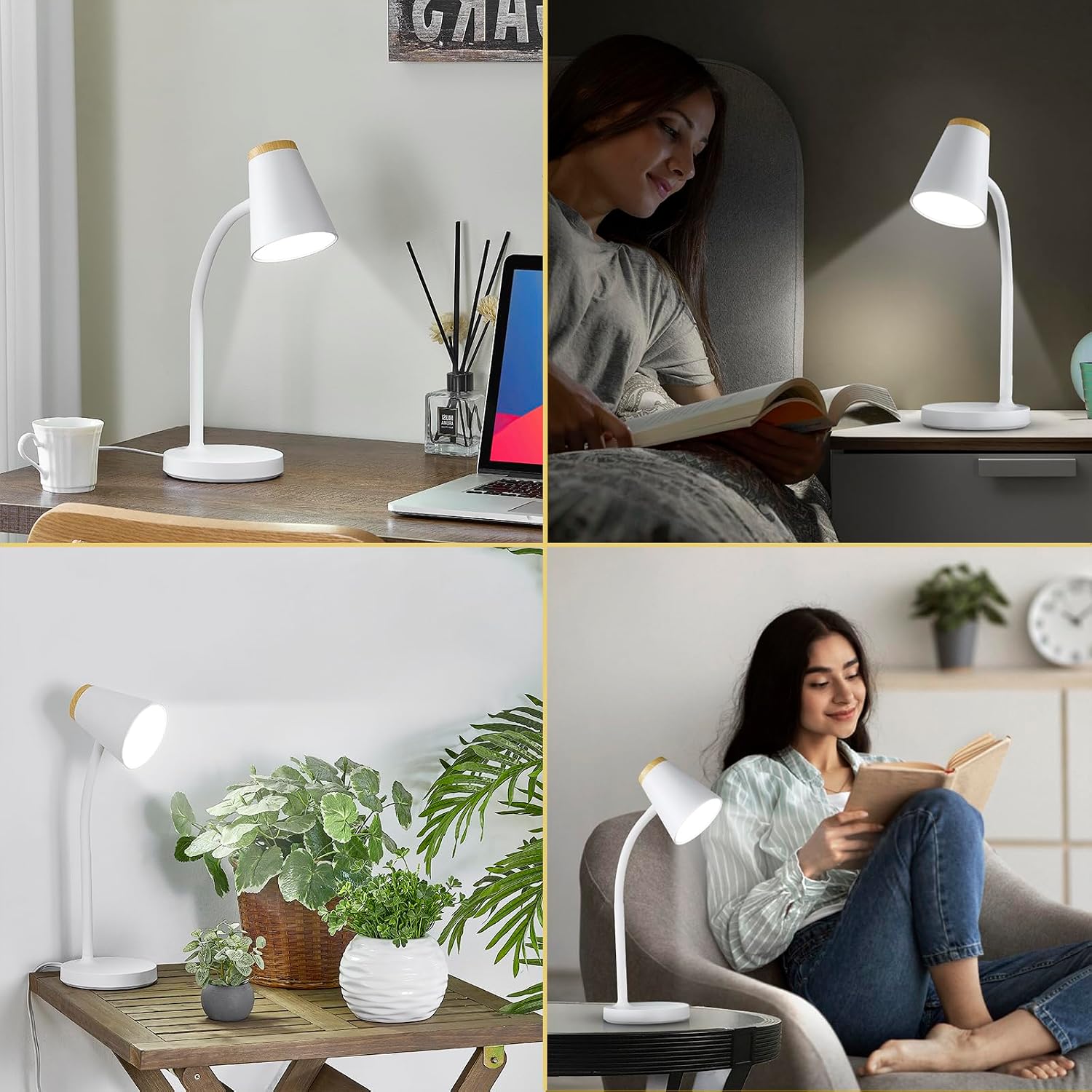 White Dimmable LED Desk Lamp with Flexible Neck