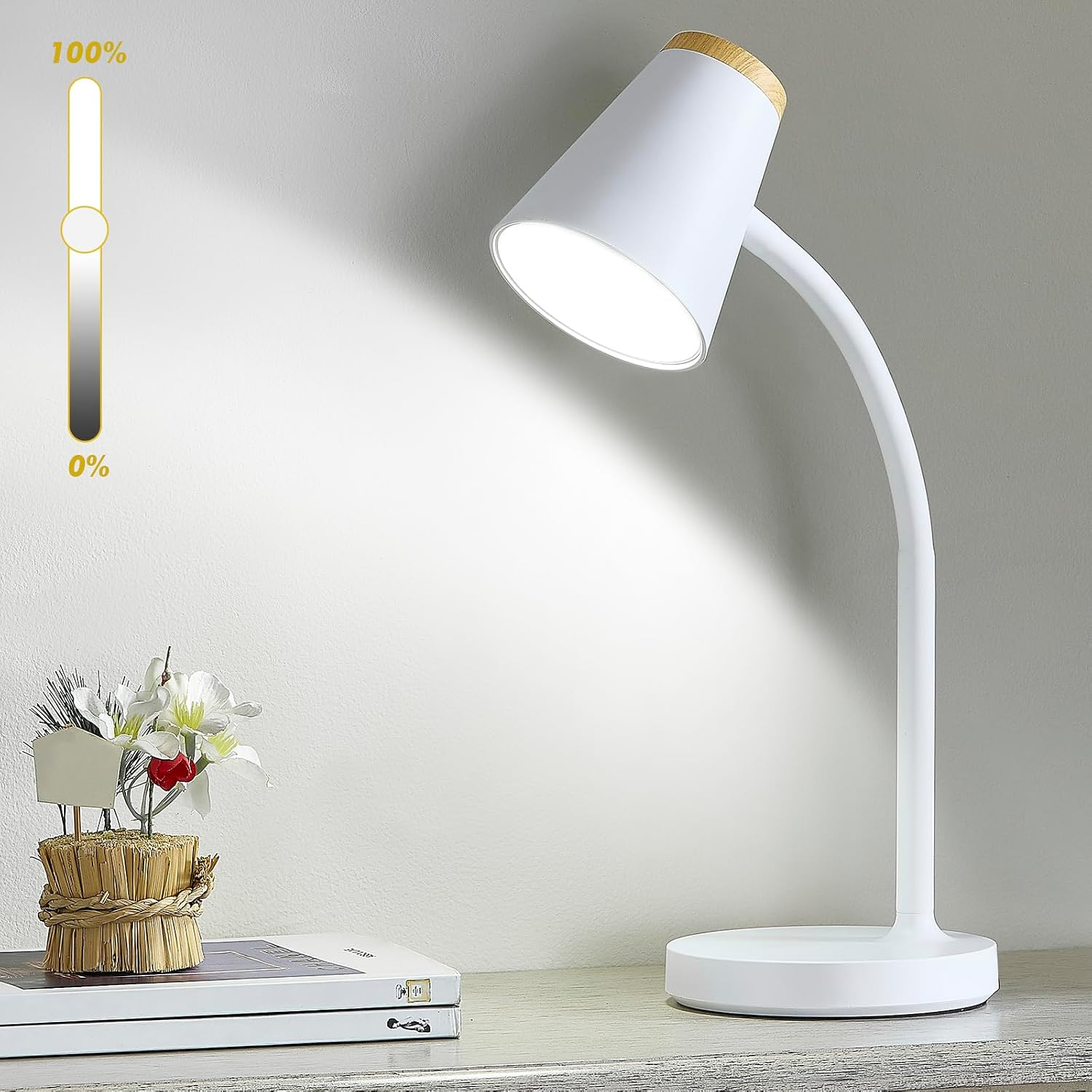 White Dimmable LED Desk Lamp with Flexible Neck