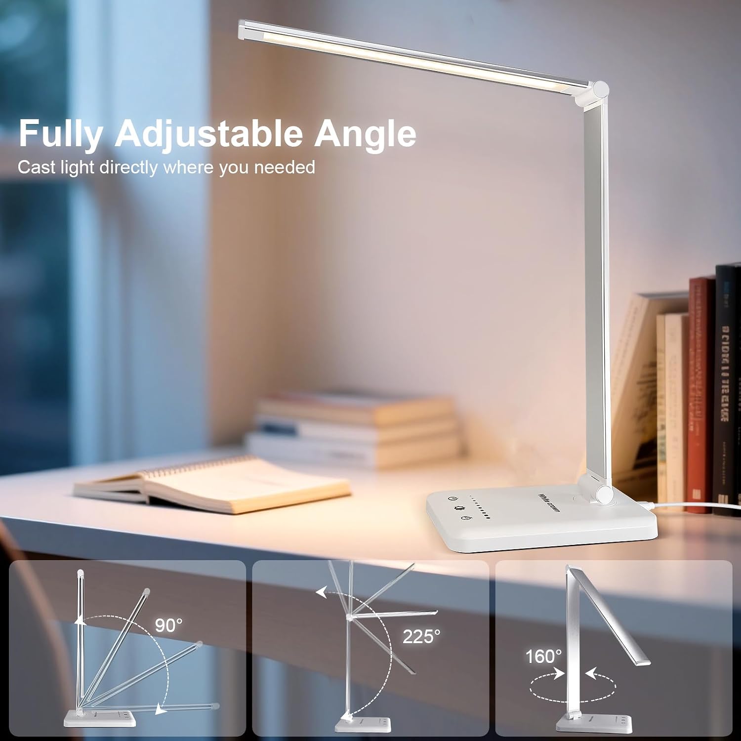 White Foldable LED Desk Lamp with USB Port
