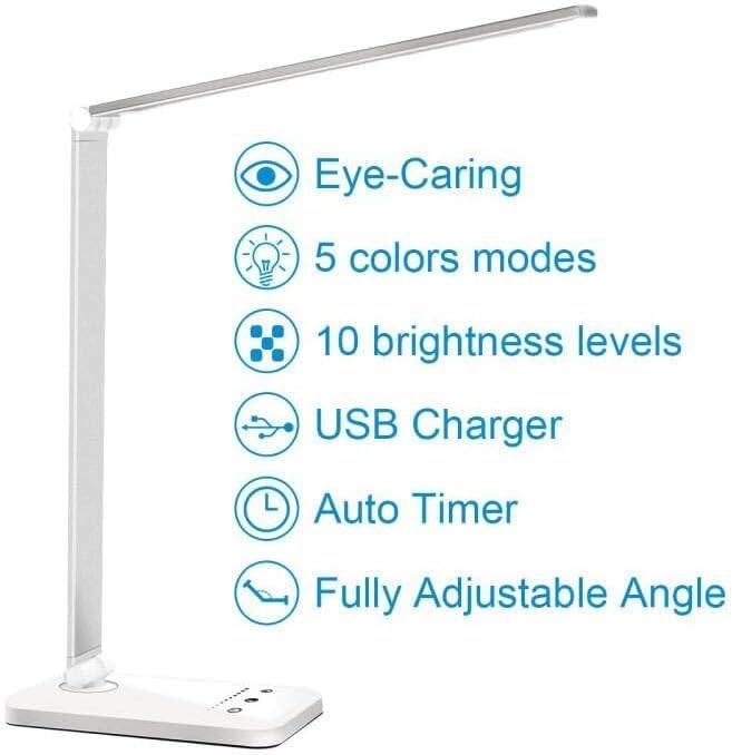 White Foldable LED Desk Lamp with USB Port