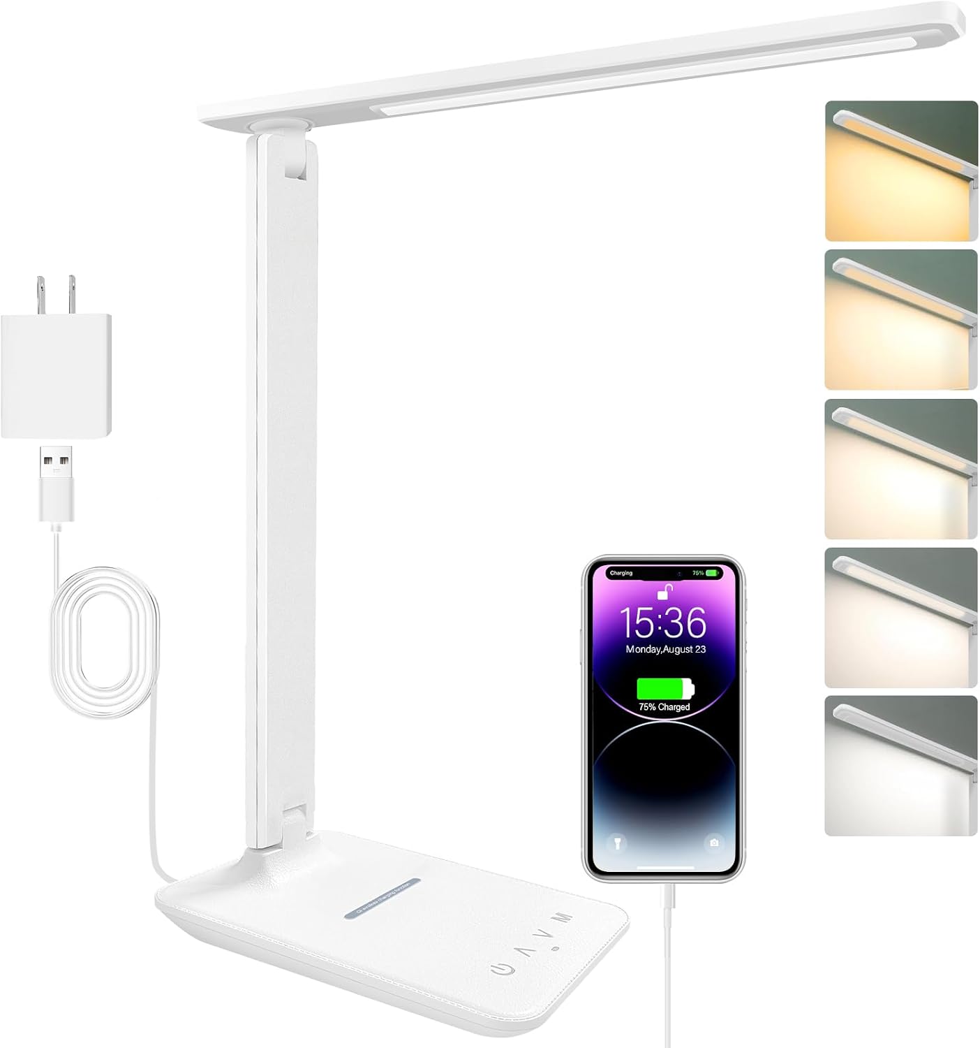 White Foldable LED Desk Lamp with USB Port