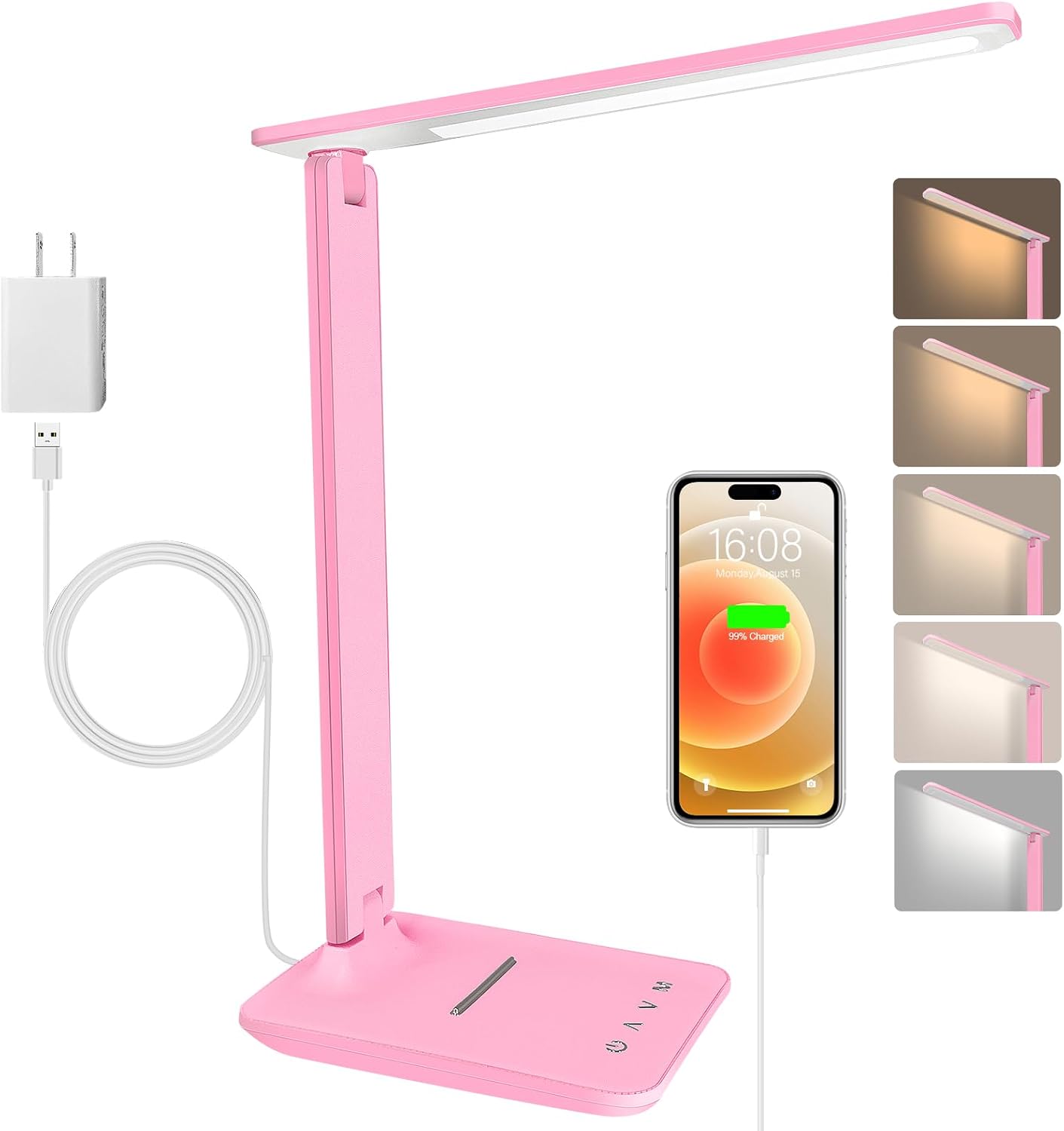 White Foldable LED Desk Lamp with USB Port