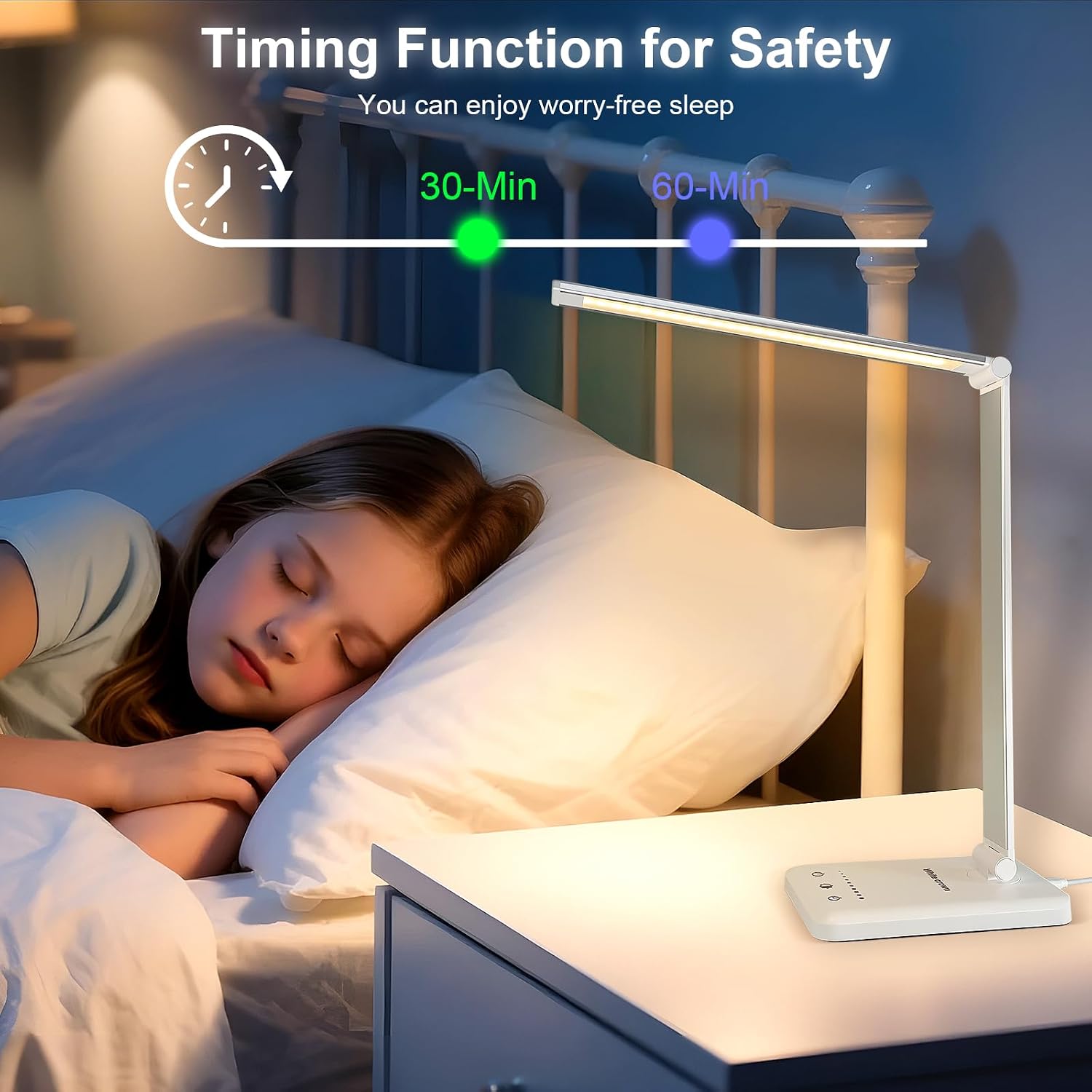 White Foldable LED Desk Lamp with USB Port