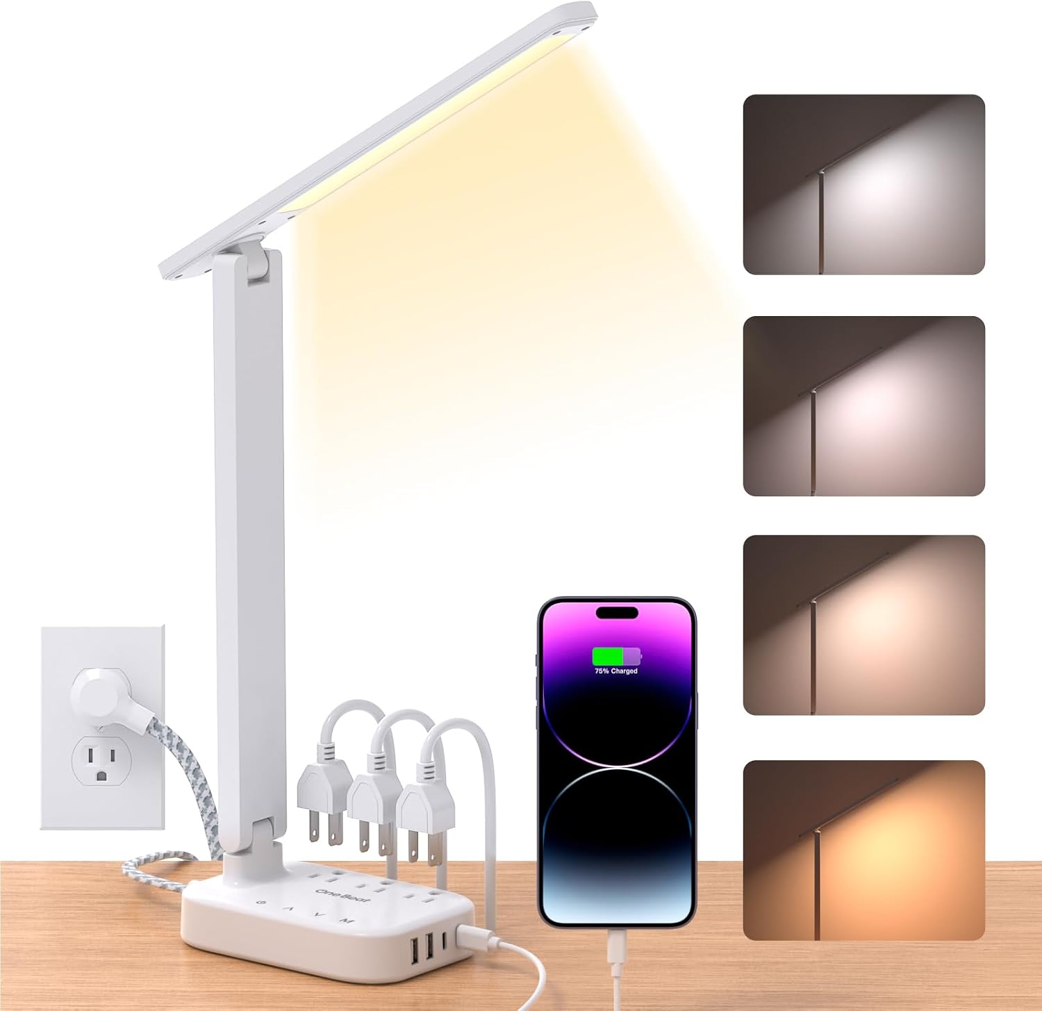 White Touch Desk Lamp with Charging Station