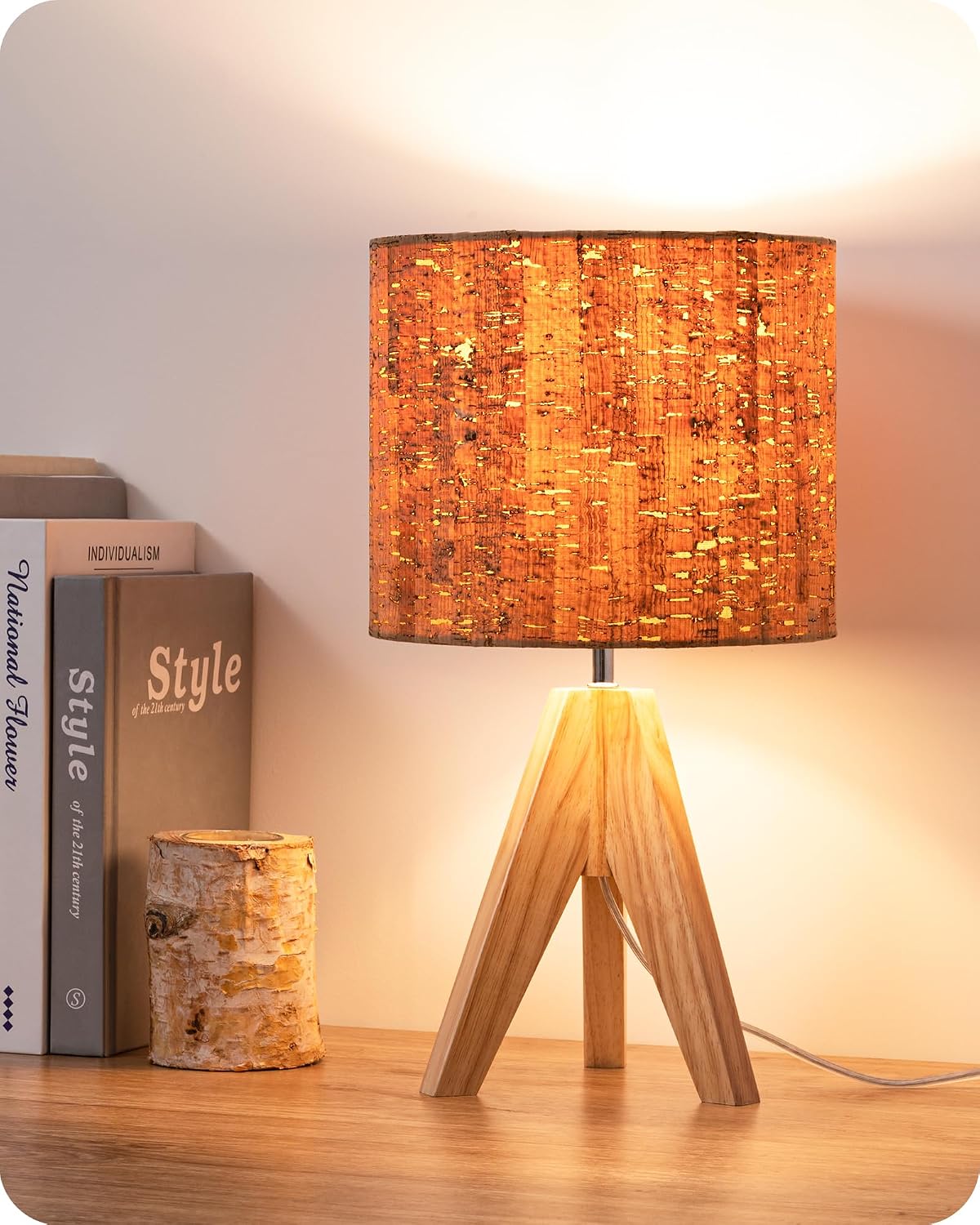 Wooden Tripod Table Lamp with Linen Shade