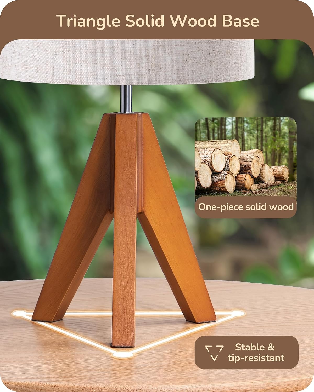 Wooden Tripod Table Lamp with Linen Shade